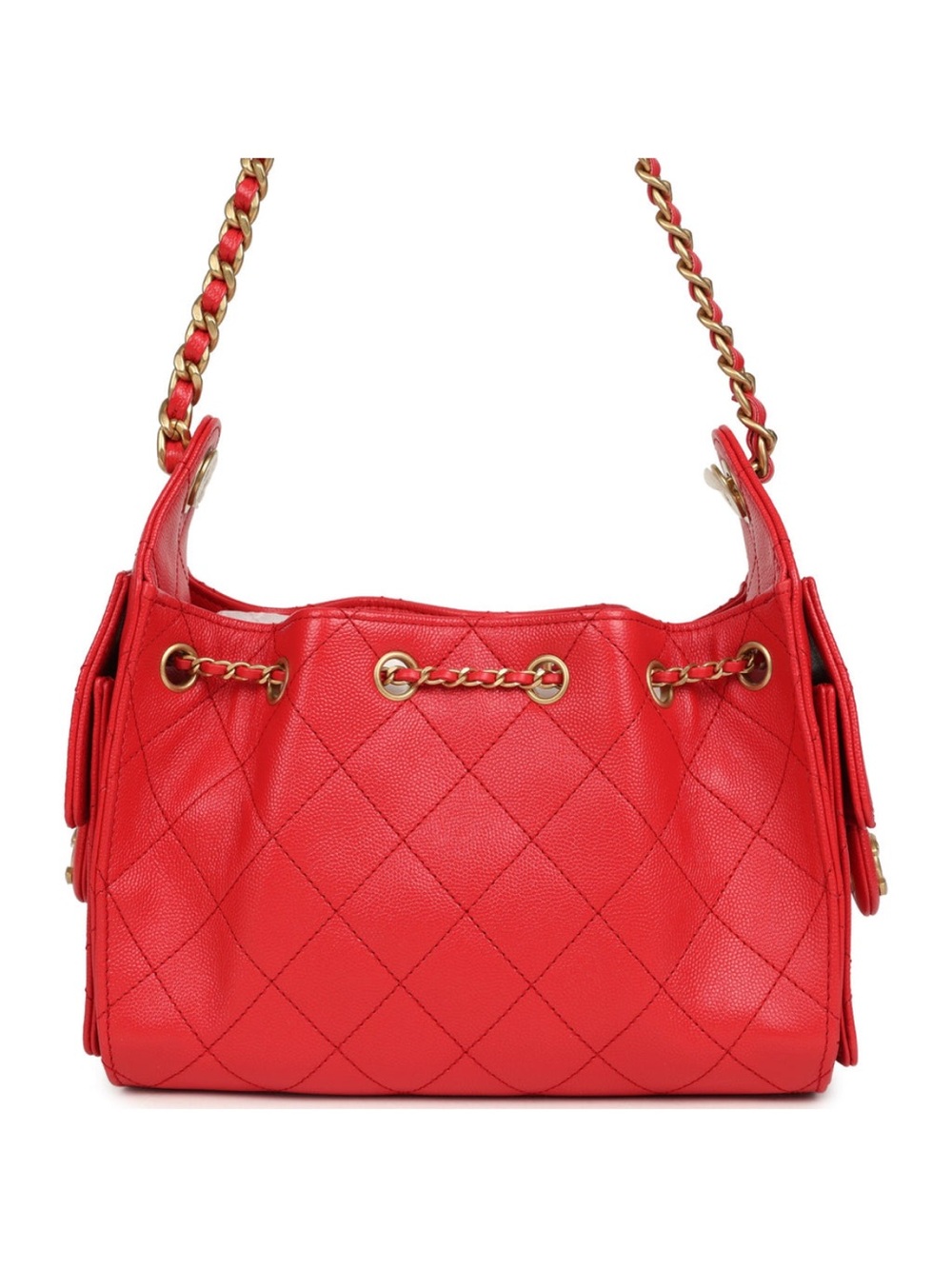 Chanel 25 Hobo Mini in Bright Red Caviar Leather with Aged Gold Hardware - Picture 2 of 8